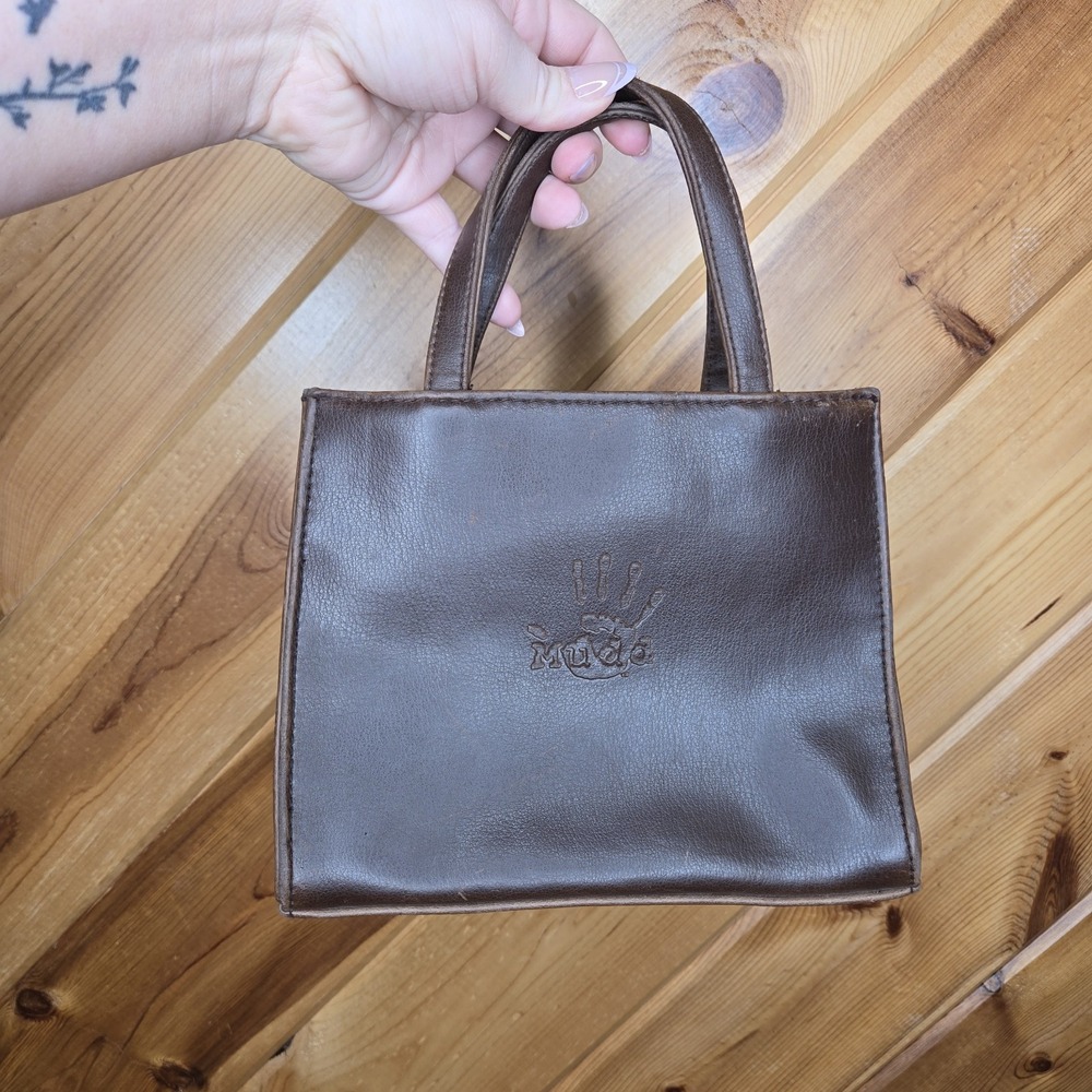 Mudd Y2K 90s 00s Brown Faux Leather Handbag Square Distressed Logo